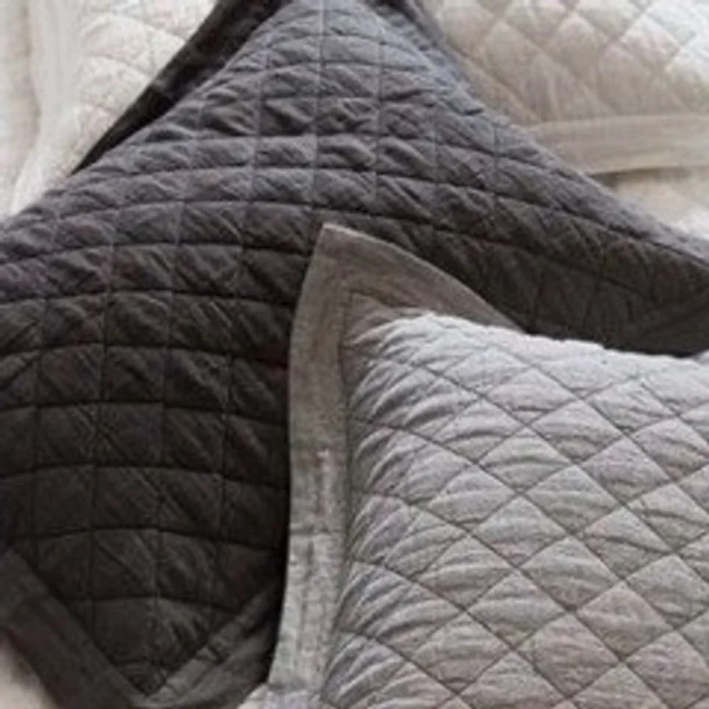 Pottery Barn Belgian Flax Linen Diamond Quilted Euro Sham Set of 2 Gray 26x26